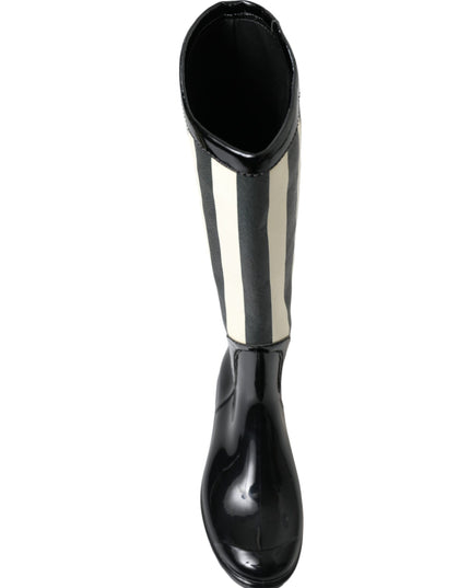 Dolce & Gabbana Black Rubber Knee High Flat Boots Shoes