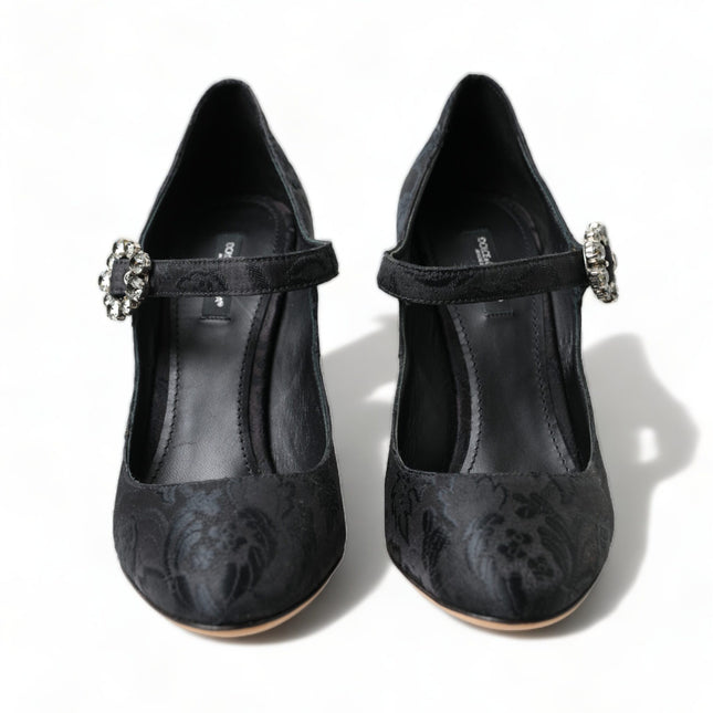 Dolce & Gabbana Black Brocade Mary Janes Heels Pumps Shoes