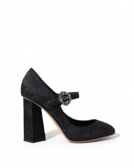Dolce & Gabbana Black Brocade Mary Janes Heels Pumps Shoes
