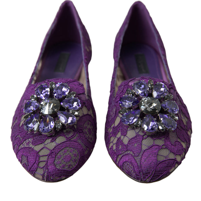 Dolce & Gabbana Purple Vally Taormina Lace Crystals Flats Shoes