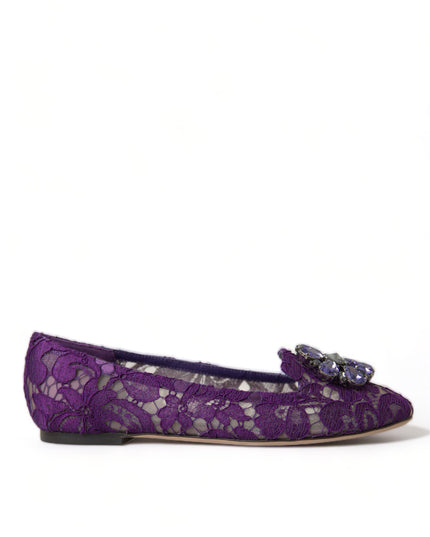 Dolce & Gabbana Purple Vally Taormina Lace Crystals Flats Shoes