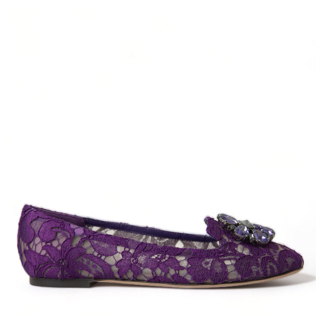 Dolce & Gabbana Purple Vally Taormina Lace Crystals Flats Shoes