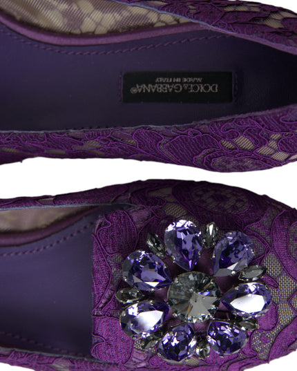 Dolce & Gabbana Purple Vally Taormina Lace Crystals Flats Shoes