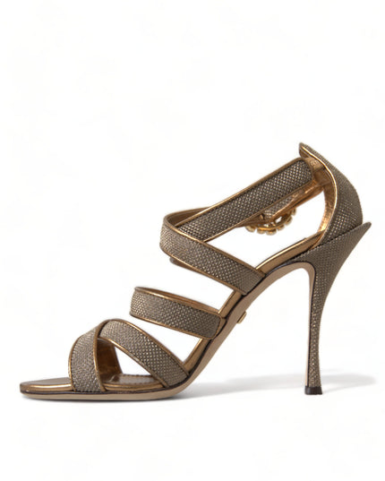 Dolce & Gabbana Bronze Crystal Strap Heels Sandals Shoes