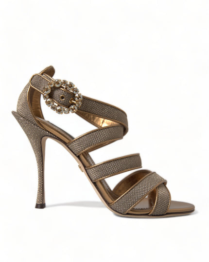 Dolce & Gabbana Bronze Crystal Strap Heels Sandals Shoes