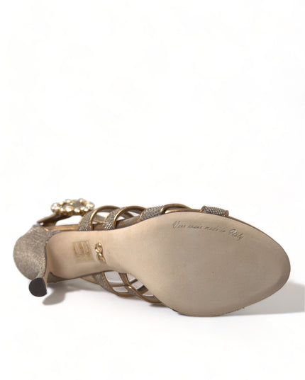 Dolce & Gabbana Bronze Crystal Strap Heels Sandals Shoes