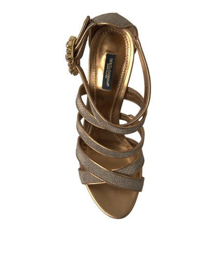 Dolce & Gabbana Bronze Crystal Strap Heels Sandals Shoes