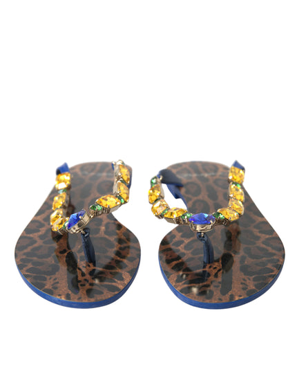 Dolce & Gabbana Blue Crystals Flats Sandals Beachwear Shoes