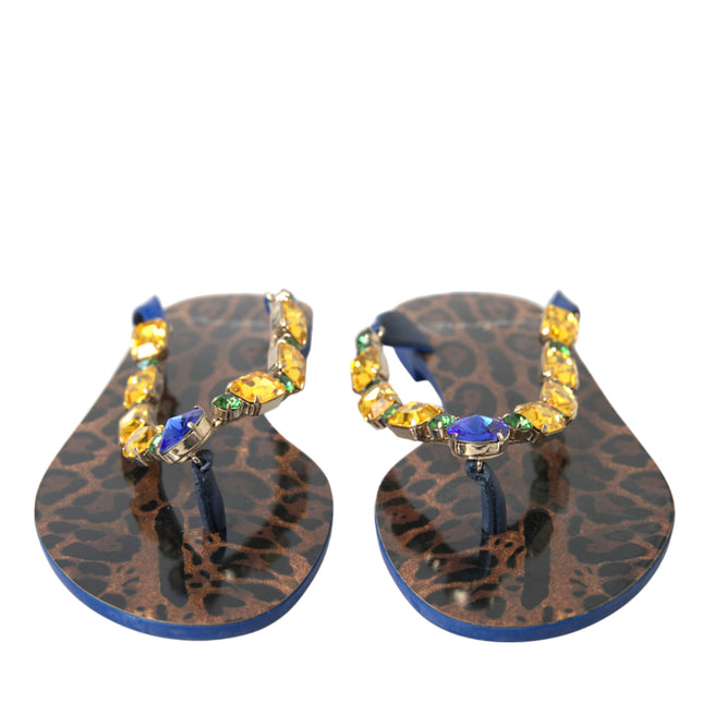 Dolce & Gabbana Blue Crystals Flats Sandals Beachwear Shoes