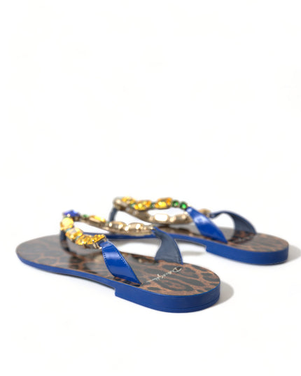 Dolce & Gabbana Blue Crystals Flats Sandals Beachwear Shoes