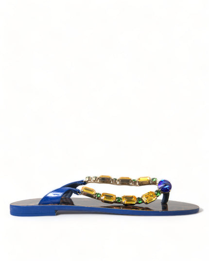 Dolce & Gabbana Blue Crystals Flats Sandals Beachwear Shoes