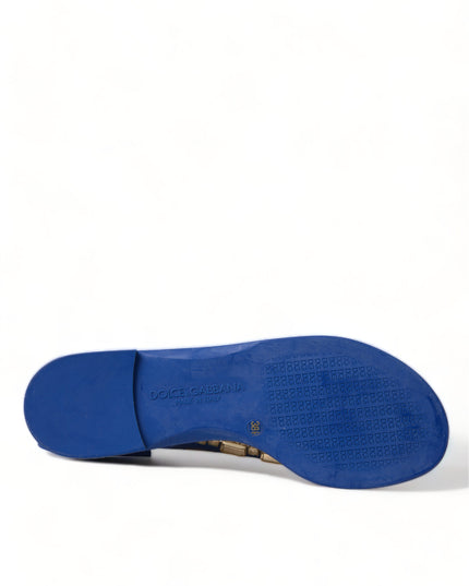 Dolce & Gabbana Blue Crystals Flats Sandals Beachwear Shoes