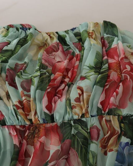 Dolce & Gabbana Multicolor Green Floral Silk Wrap Midi Dress