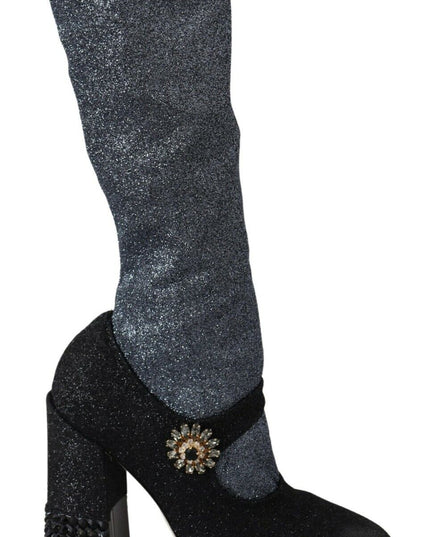 Dolce & Gabbana Black Crystal Mary Janes Booties Shoes