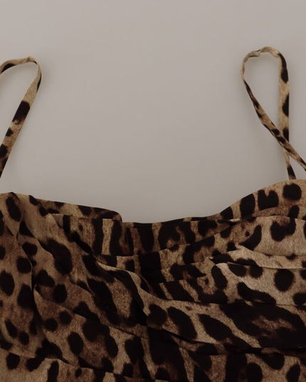 Dolce & Gabbana Brown Leopard Print Ruched Midi Dress