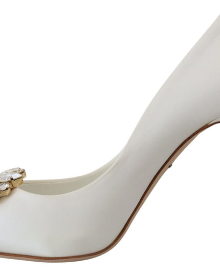 Dolce & Gabbana White Crystals Peep Toe Heel Satin Pumps
