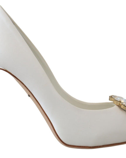 Dolce & Gabbana White Crystals Peep Toe Heel Satin Pumps