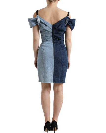 Dolce & Gabbana Blue Patchwork Two Tone Denim Mini Dress