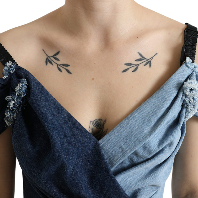 Dolce & Gabbana Blue Patchwork Two Tone Denim Mini Dress