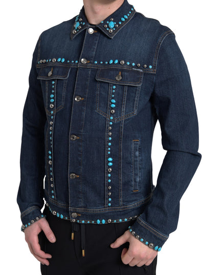 Dolce & Gabbana Blue Denim Turquoise Stones Studded Jacket