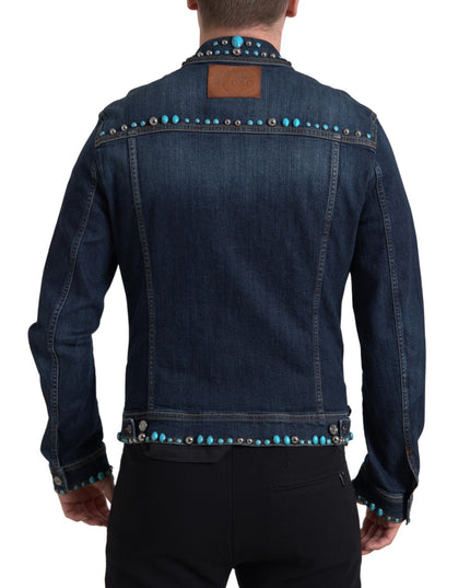 Dolce & Gabbana Blue Denim Turquoise Stones Studded Jacket