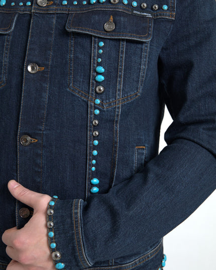 Dolce & Gabbana Blue Denim Turquoise Stones Studded Jacket
