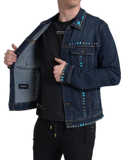 Dolce & Gabbana Blue Denim Turquoise Stones Studded Jacket