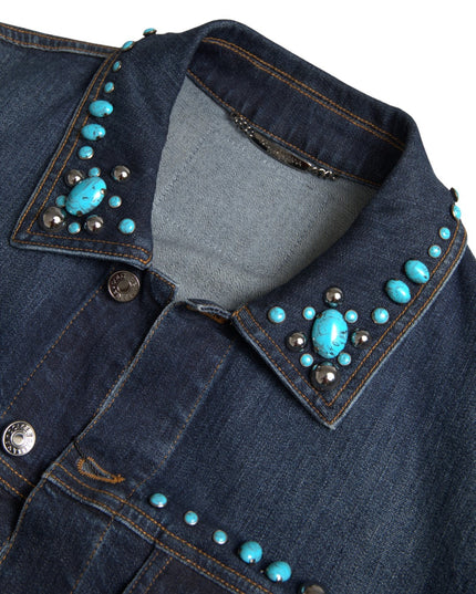 Dolce & Gabbana Blue Denim Turquoise Stones Studded Jacket