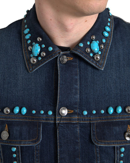 Dolce & Gabbana Blue Denim Turquoise Stones Studded Jacket