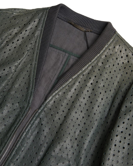 Dolce & Gabbana Green Perforated Leather Bomber Jacket