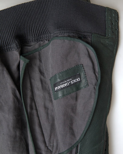 Dolce & Gabbana Green Perforated Leather Bomber Jacket