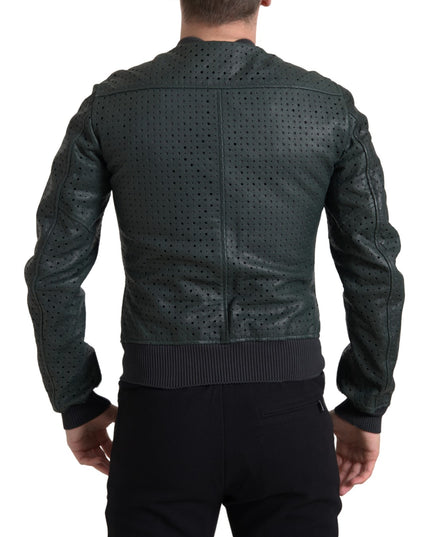 Dolce & Gabbana Green Perforated Leather Bomber Jacket
