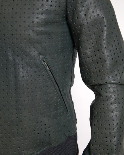Dolce & Gabbana Green Perforated Leather Bomber Jacket