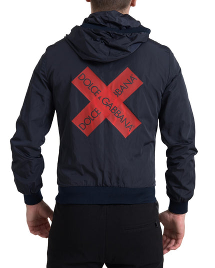 Dolce & Gabbana Blue Hooded Logo Polyester Full Zip Sweater