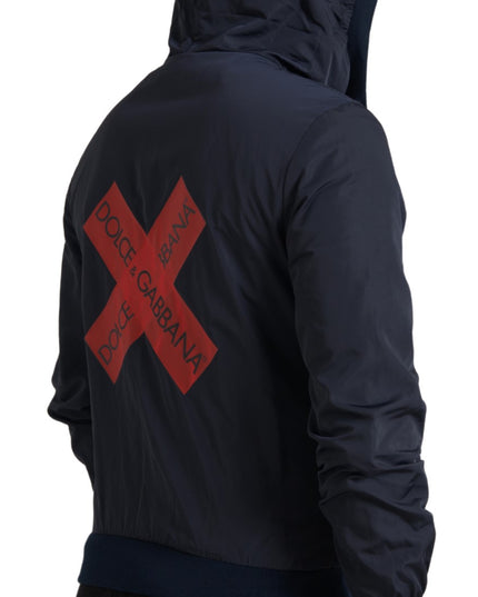 Dolce & Gabbana Blue Hooded Logo Polyester Full Zip Sweater
