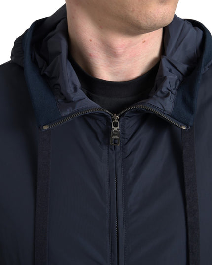 Dolce & Gabbana Blue Hooded Logo Polyester Full Zip Sweater