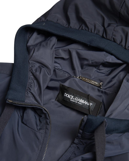Dolce & Gabbana Blue Hooded Logo Polyester Full Zip Sweater