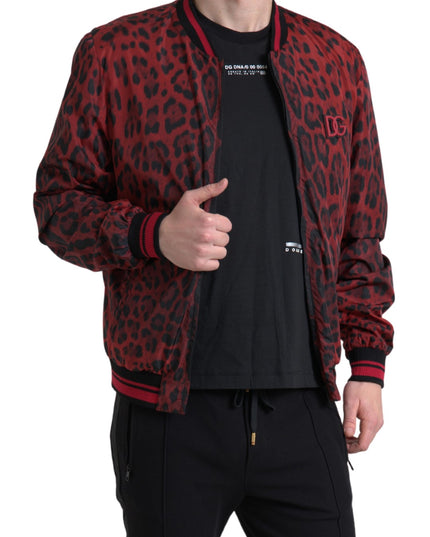 Dolce & Gabbana Red Leopard Bomber Short Coat Jacket