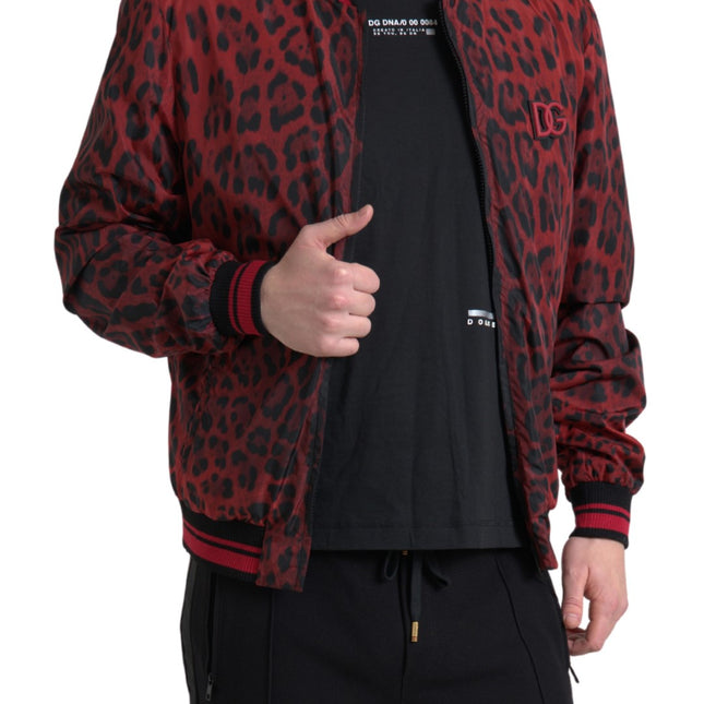 Dolce & Gabbana Red Leopard Bomber Short Coat Jacket
