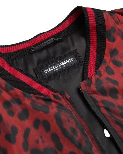 Dolce & Gabbana Red Leopard Bomber Short Coat Jacket