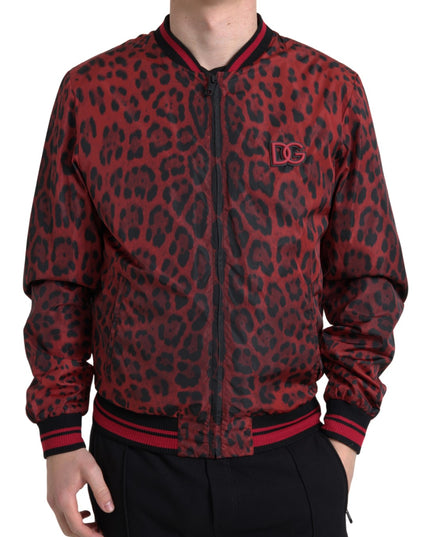 Dolce & Gabbana Red Leopard Bomber Short Coat Jacket