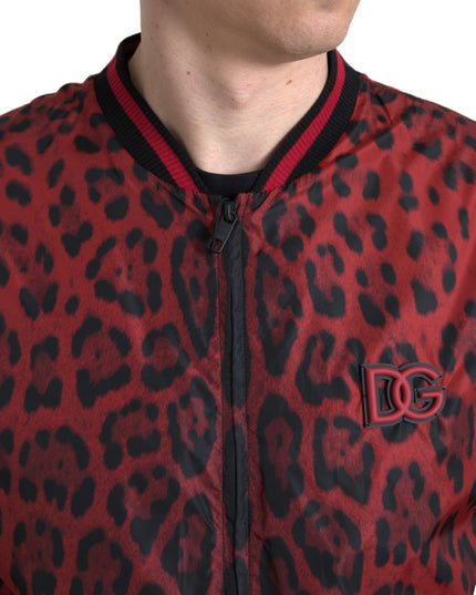 Dolce & Gabbana Red Leopard Bomber Short Coat Jacket