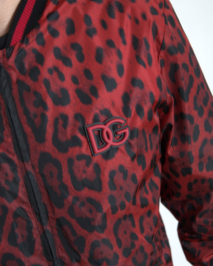 Dolce & Gabbana Red Leopard Bomber Short Coat Jacket