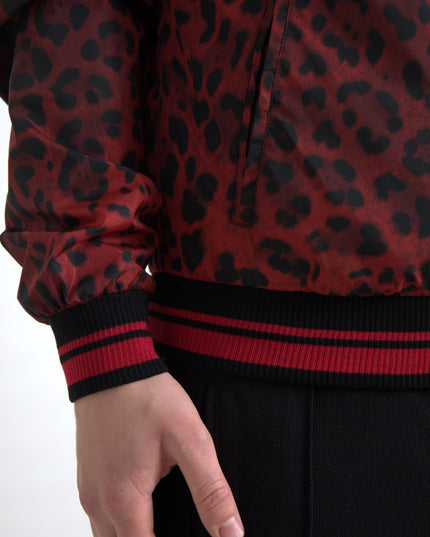 Dolce & Gabbana Red Leopard Bomber Short Coat Jacket
