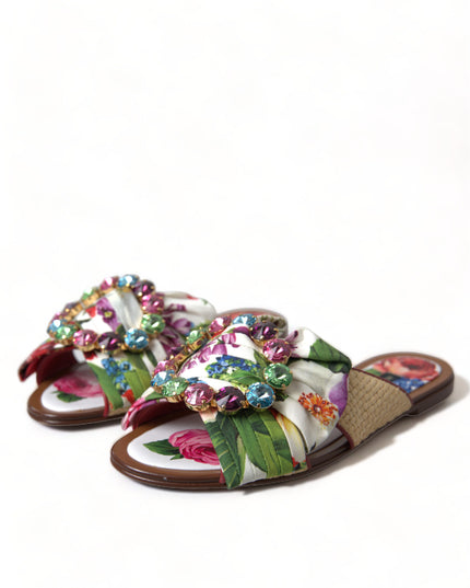 Dolce & Gabbana Multicolor Floral Flats Crystal Sandals Shoes
