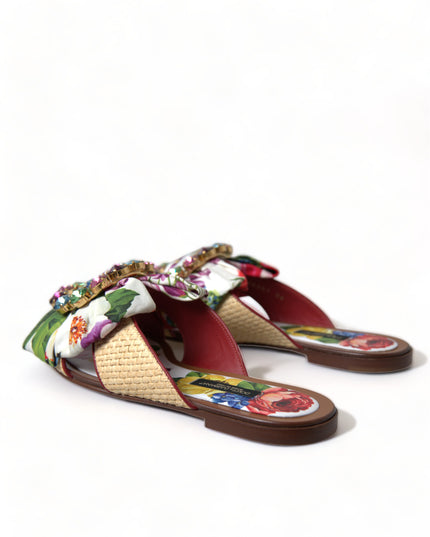 Dolce & Gabbana Multicolor Floral Flats Crystal Sandals Shoes