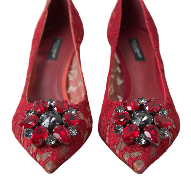 Dolce & Gabbana Red Taormina Lace Crystal Heels Pumps Shoes