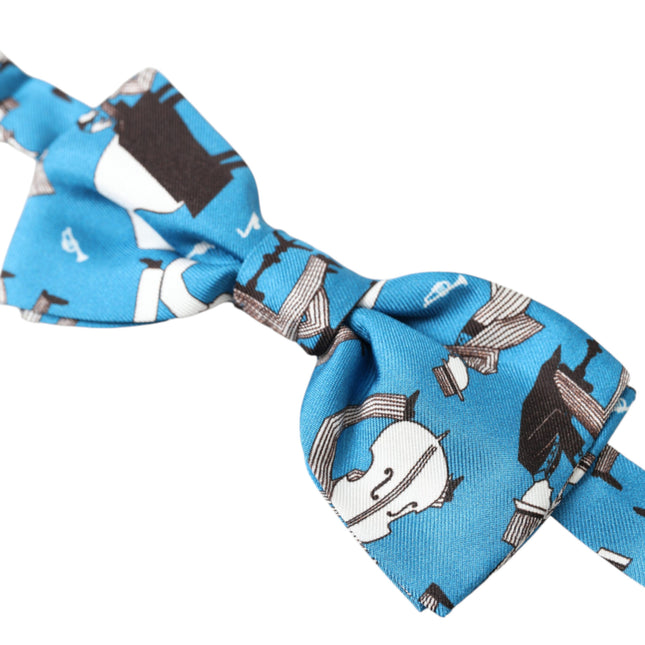 Dolce & Gabbana Blue Jazz Club Silk Adjustable Neck Papillon Bow Tie