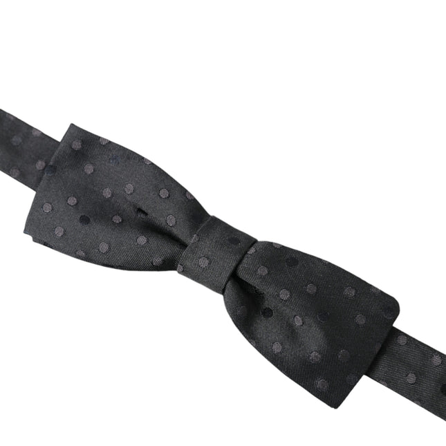 Dolce & Gabbana Gray Polka Dot Silk Adjustable Neck Men Papillon Bow Tie