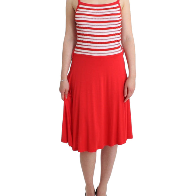 Roccobarocco Red striped jersey A-line dress